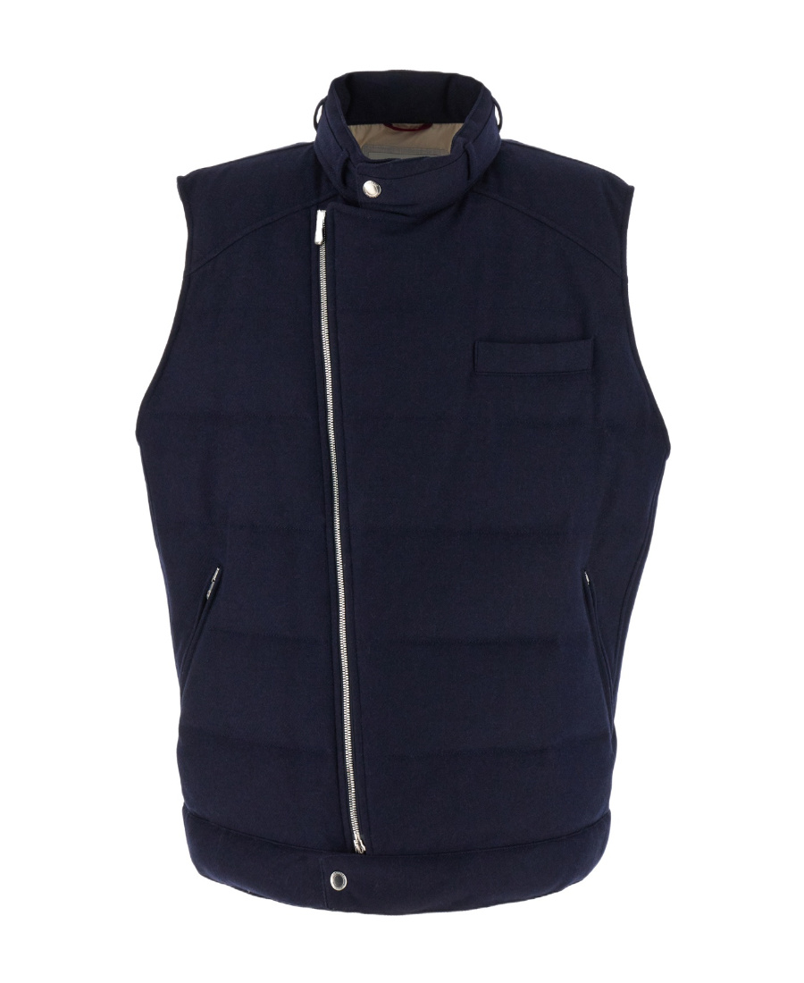 Brunello Cucinelli Wool Blend Sleeveless Down Jacket With Chest Pocket In Black