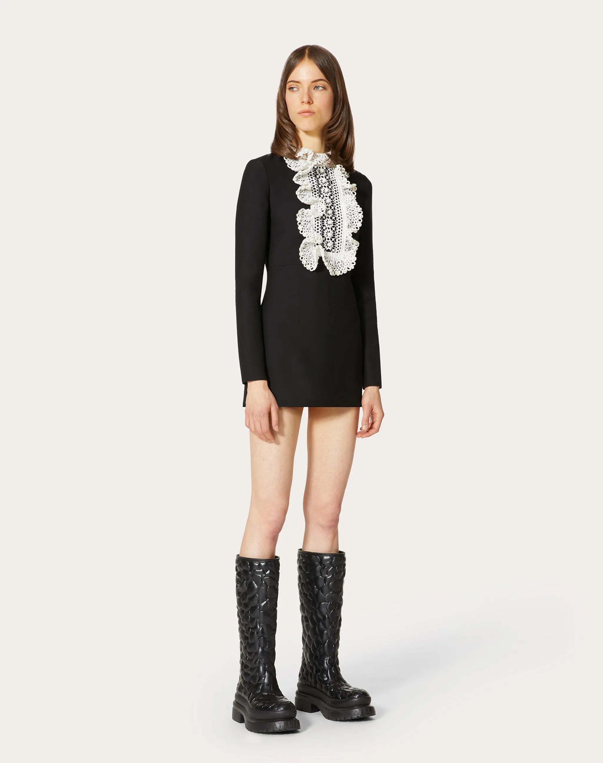 Valentino Women's Embroidered-lace Wool And Silk-blend Mini Dress In Black