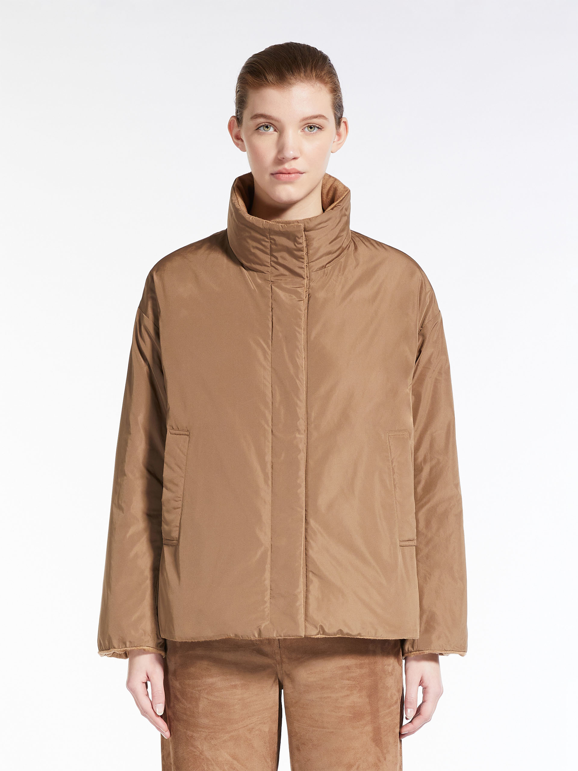 Max Mara Double-sided High-necked Cotton Suit In Brown