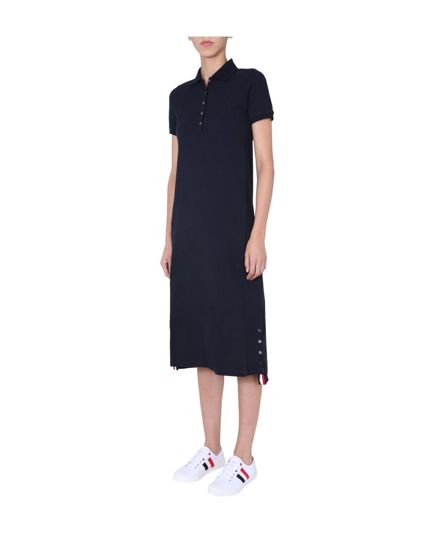 Thom Browne Center-back Stripe Piqué Polo Dress In Black