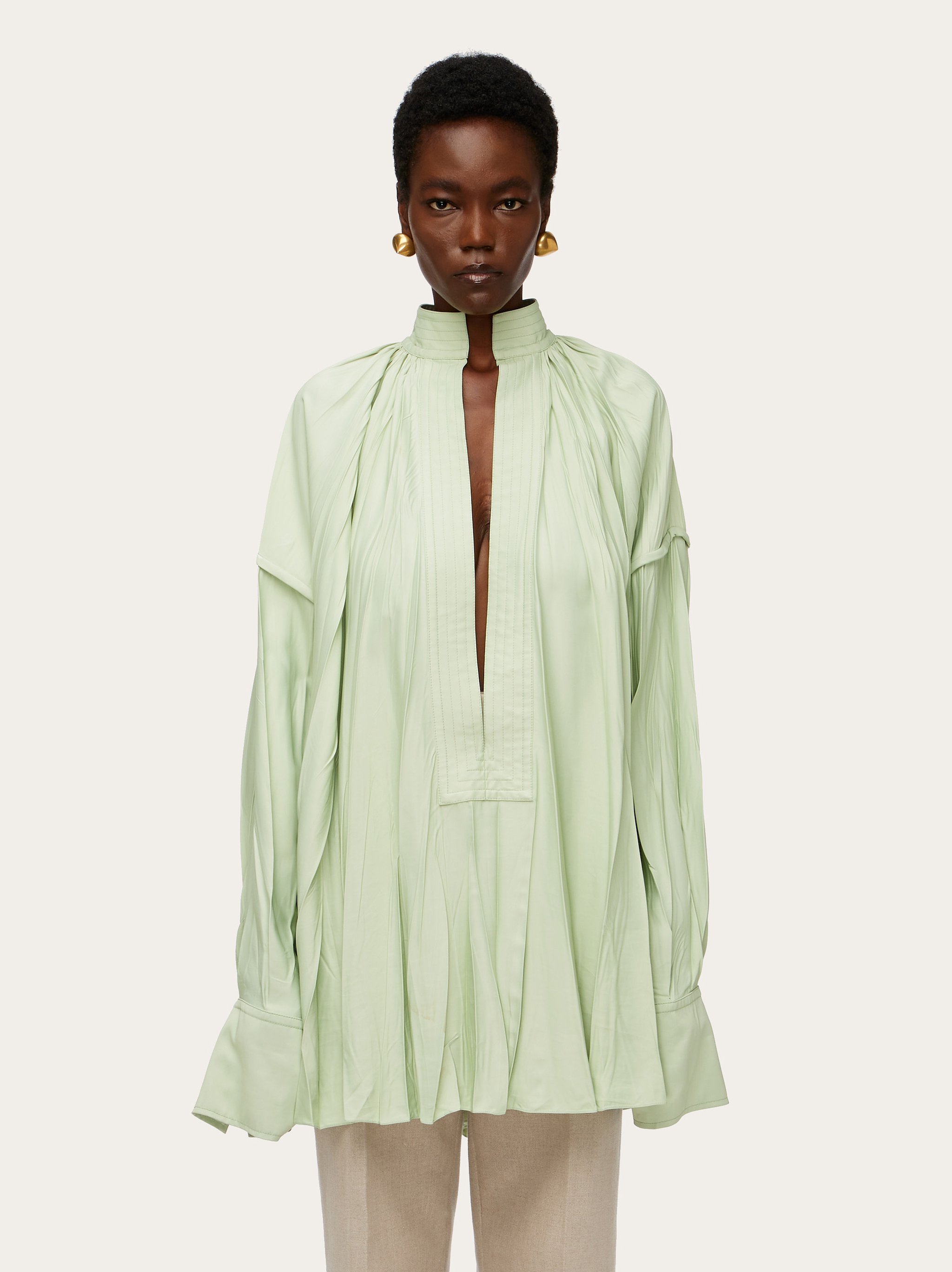 Ferragamo Oversized V-neck Top In Green