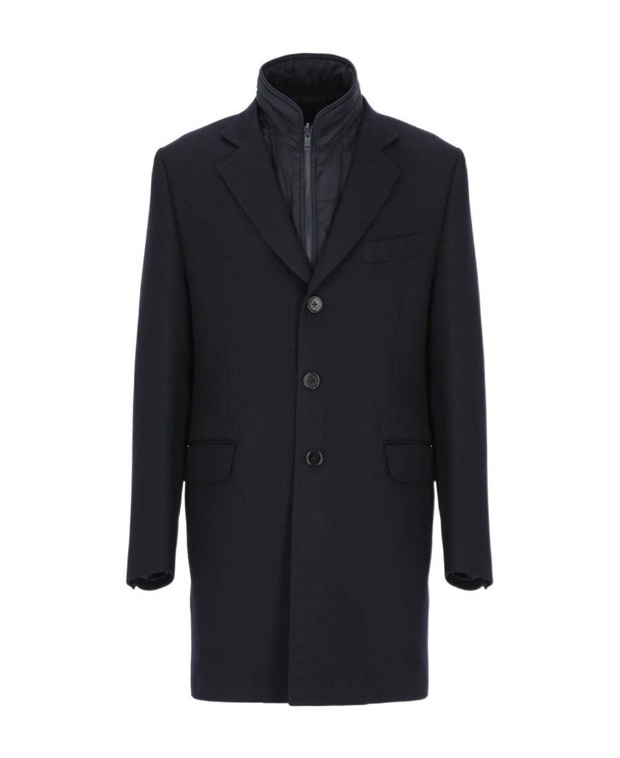 Fay Layered Single-breasted Coat In Black
