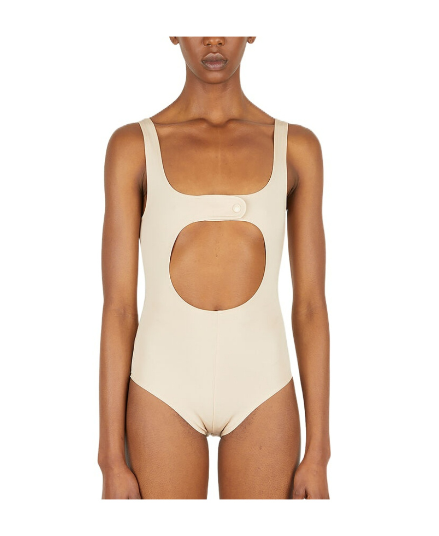 Courrèges Hollowed-out Elastic Leotard In Nude