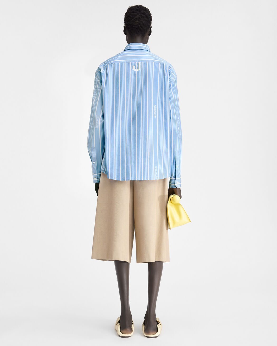 Shop Jacquemus Striped Collared Long-sleeve Shirt In Blue