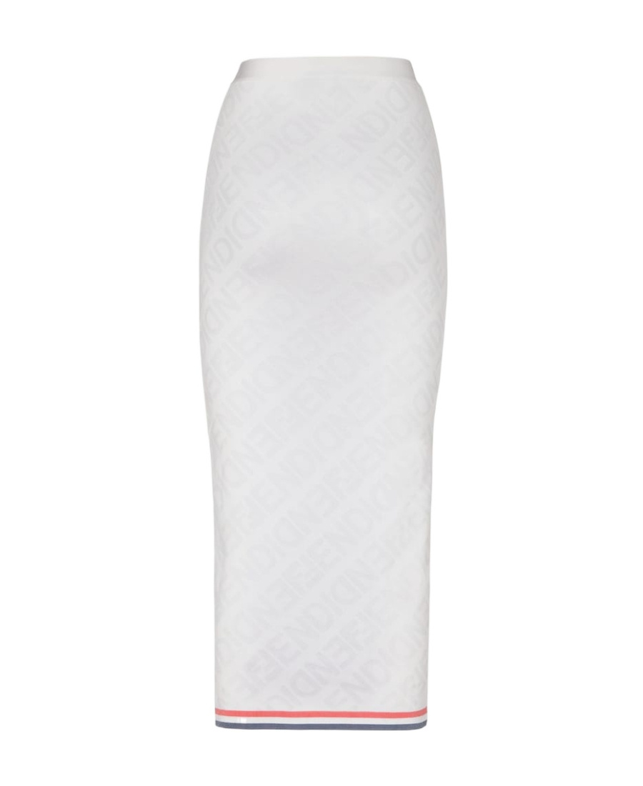 Fendi Stripe Detailed Knitted Pencil Skirt In White