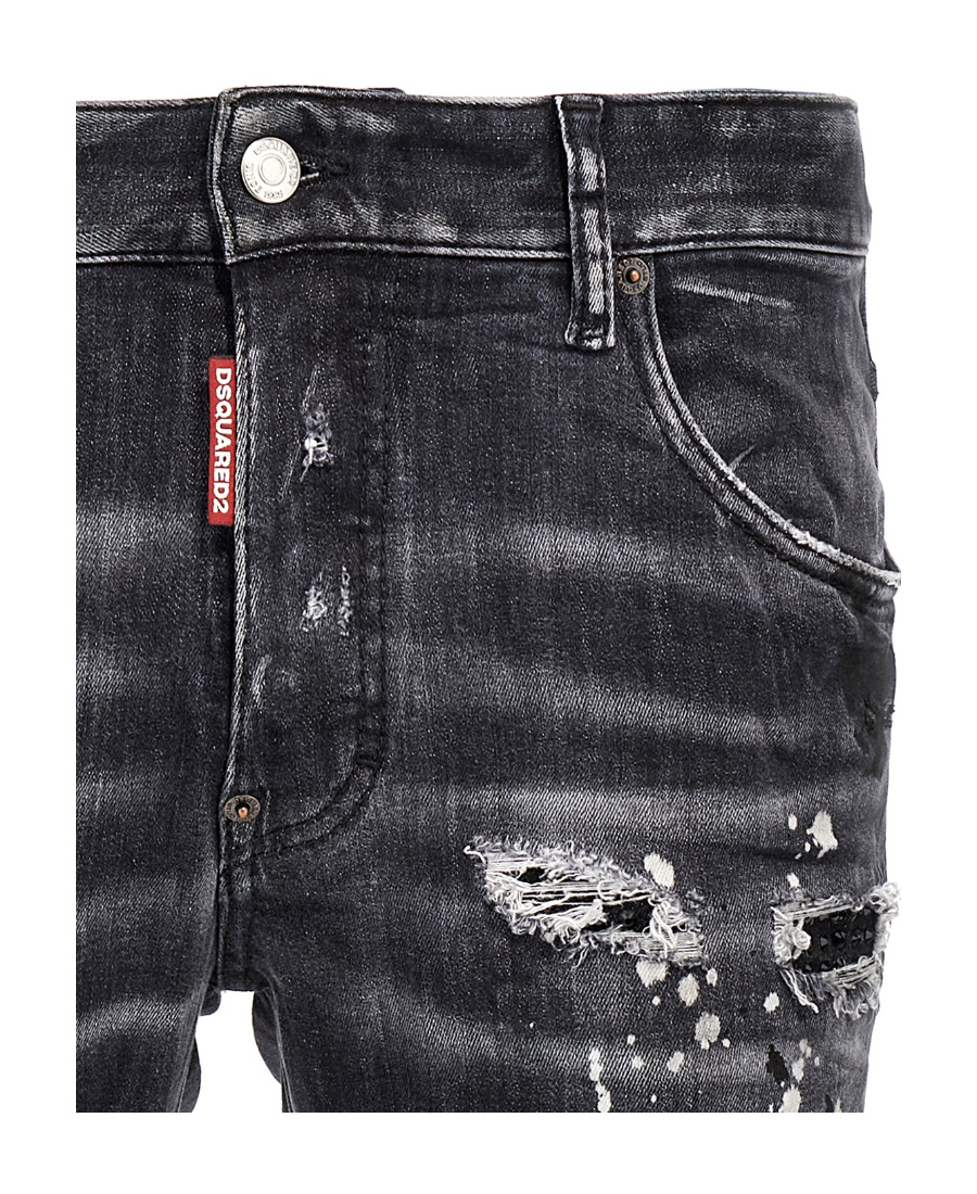 Dsquared2 Denim Trousers Distressed Belt Loops In Black