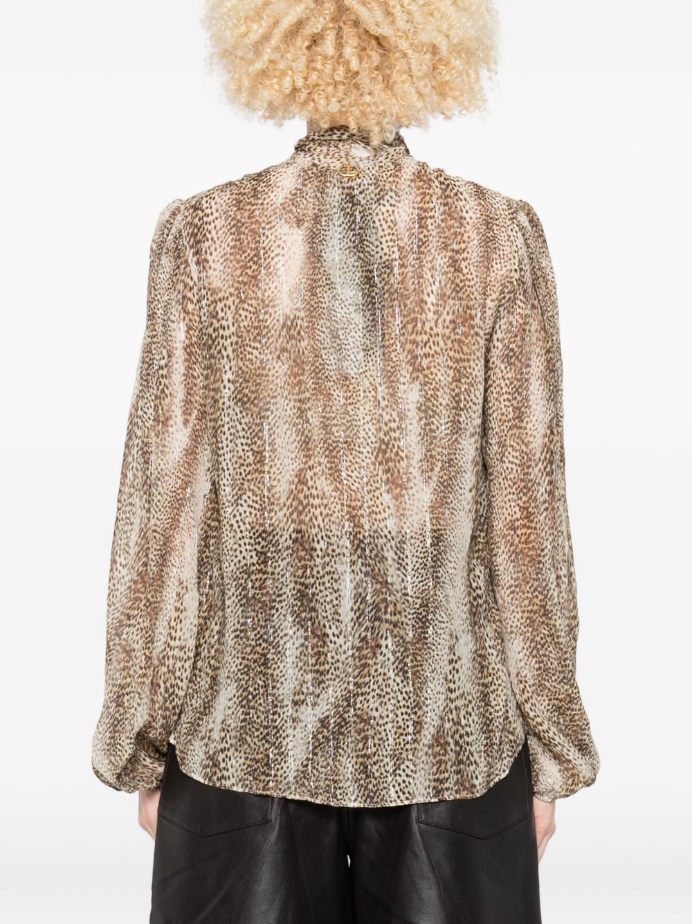 Twinset Animal-print Tie-neck Blouse In Brown