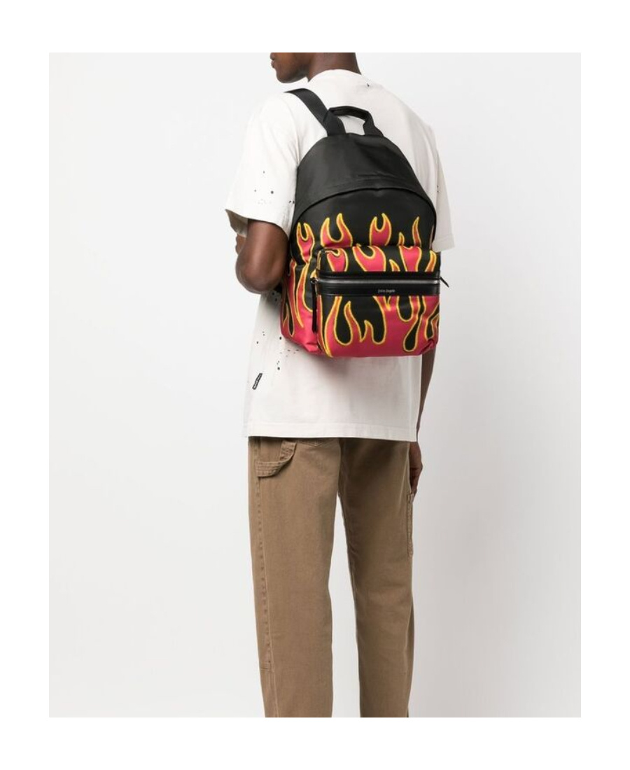 Palm Angels Flames Print Backpack In Black