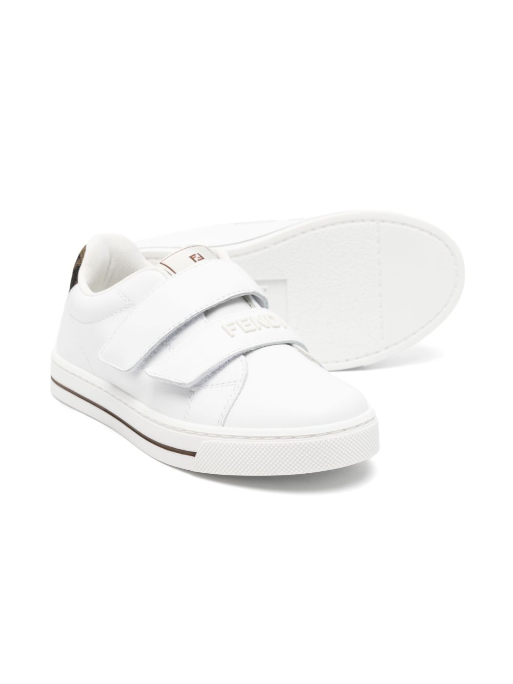 Fendi Kids Leather Velcro Strap Trainers In White