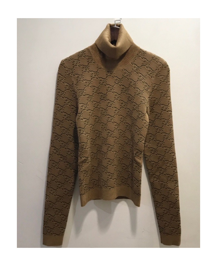 Fendi High-necked Ff Karligraphy Pattern Pullover In Nude