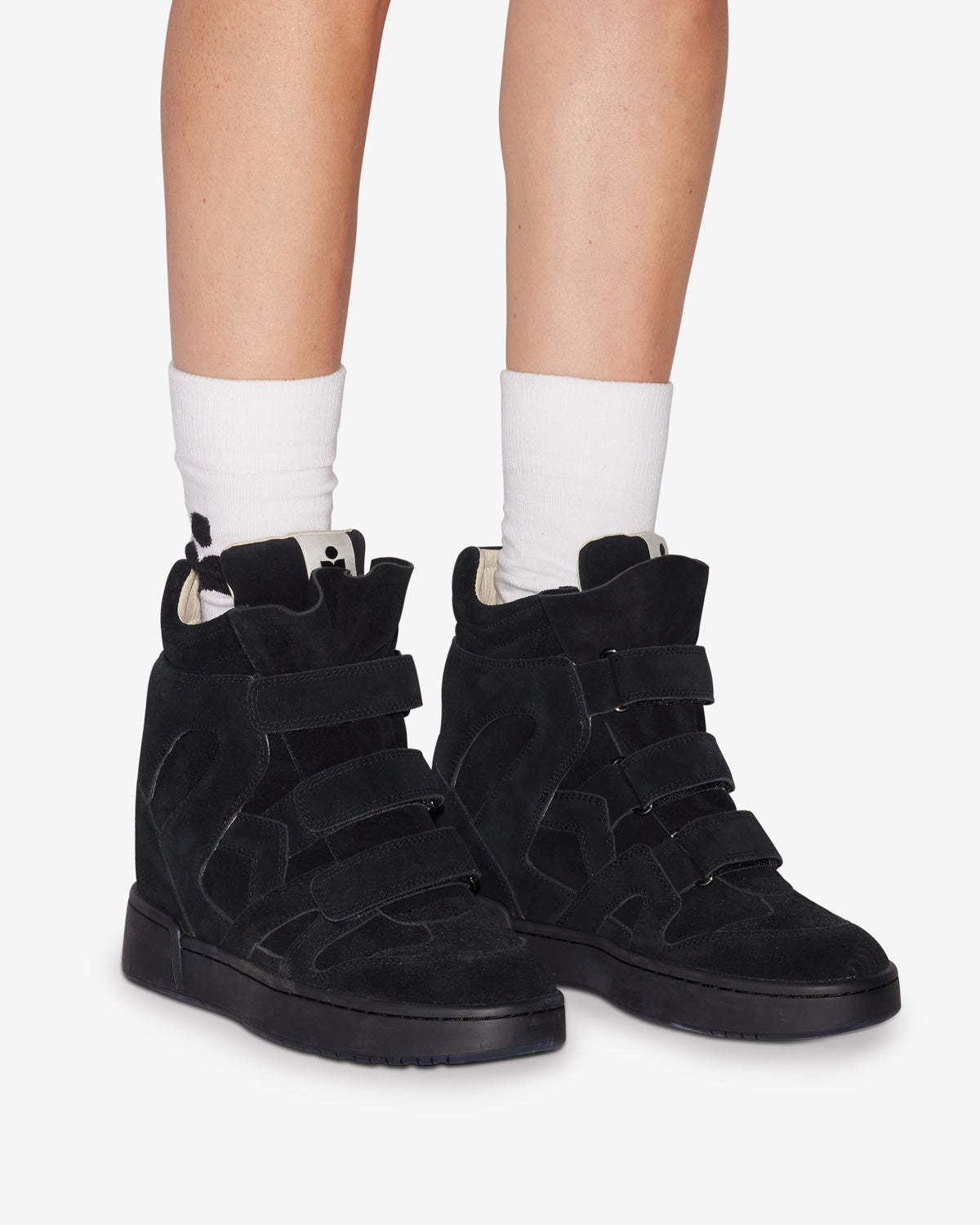 Isabel Marant Women Black Wedge With Insert Design And High Heel Sneaker In Leather Woman