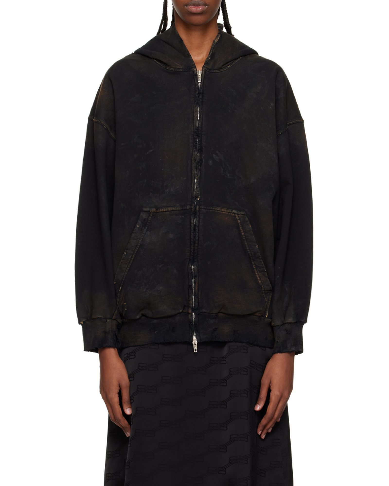Shop Balenciaga Hoodie Con Cerniera Paris Small Fit In Nero Délavé In Black