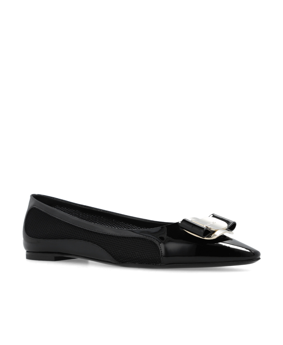 Ferragamo Salvatore  Ballerina Flats With Luxurious Lambskin Upper And Signature Buckle Detail In Black