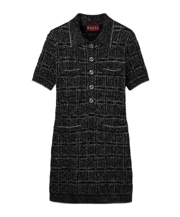Gucci Gold And Silver Thread Dress In Black