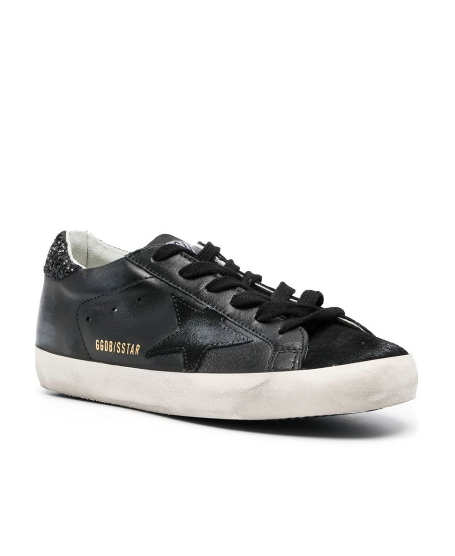 Golden Goose Textured Star Design Sneakers With Sparkling Accents In Black