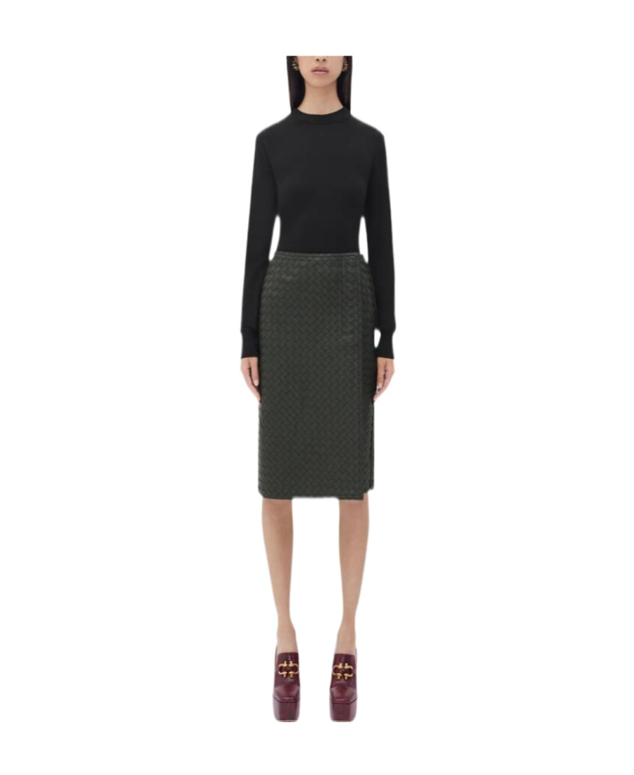 Bottega Veneta Intrecciato Leather High-waisted Skirt In Black