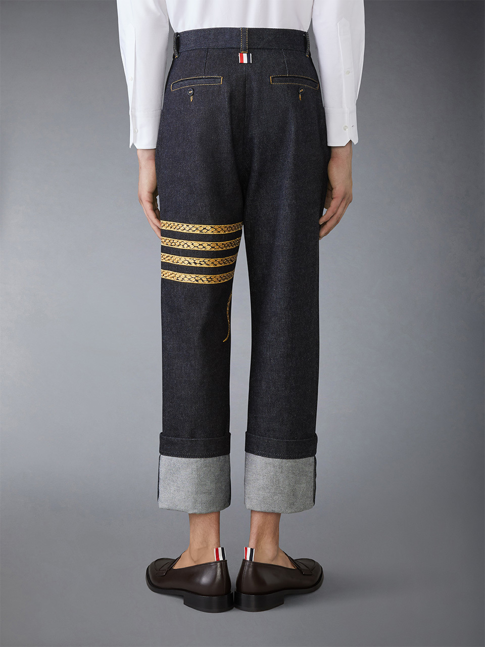 Thom Browne Snake-embroidery Straight-leg Jeans In Black