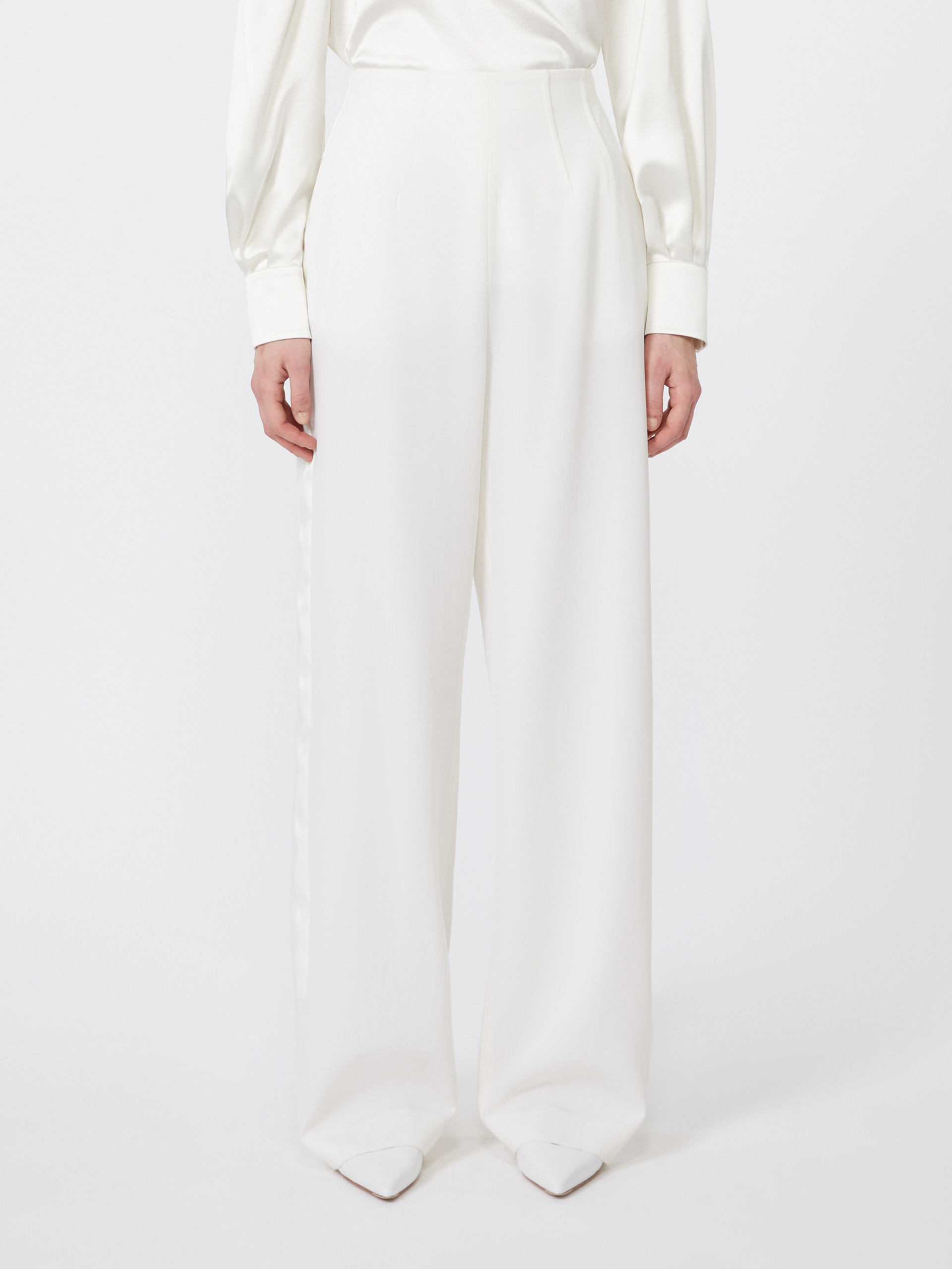 Max Mara High-waisted Wool Trousers In White