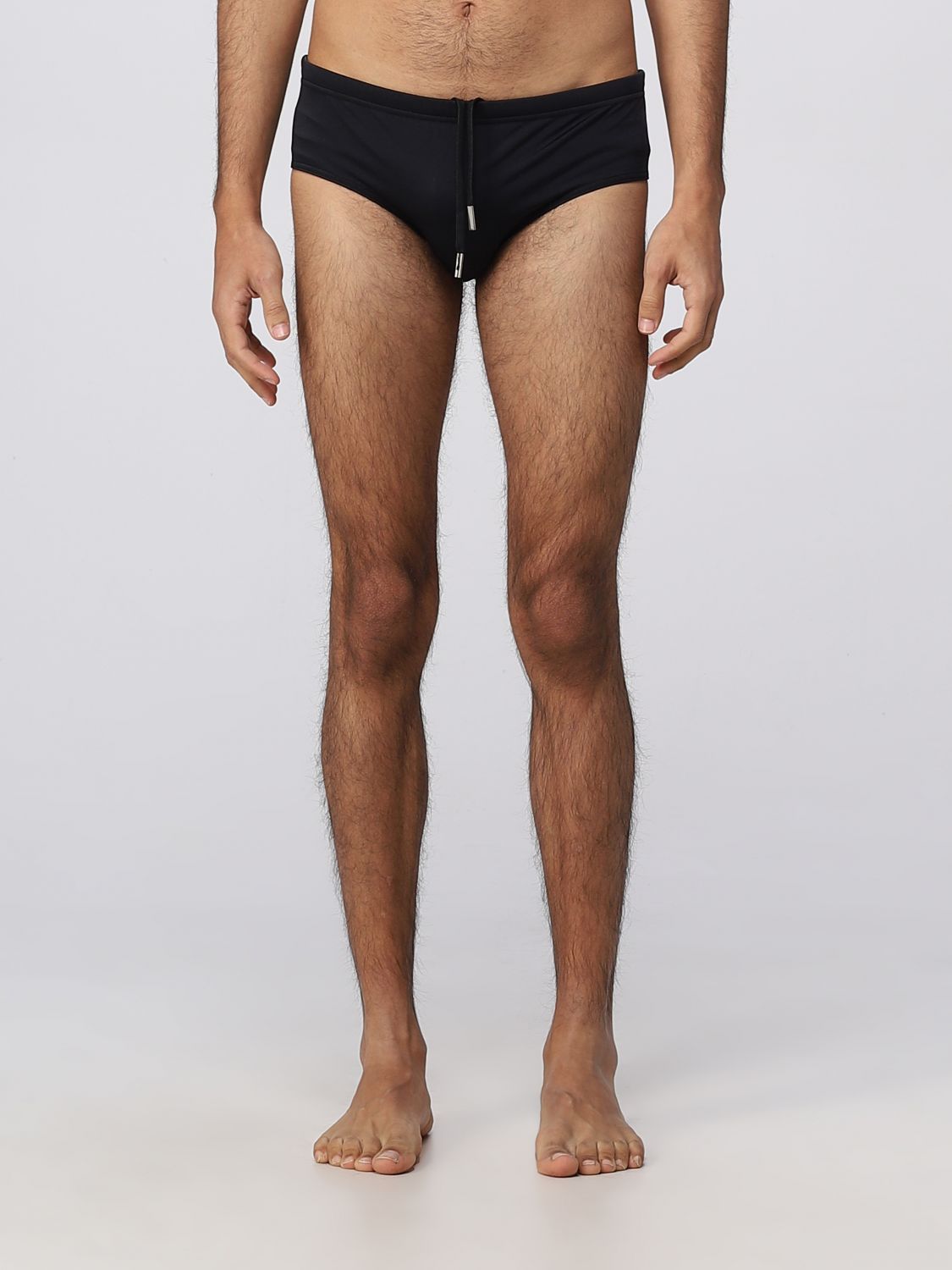 Dsquared2 Solid Color Swim Brief With Printed Maxi Logo In Black