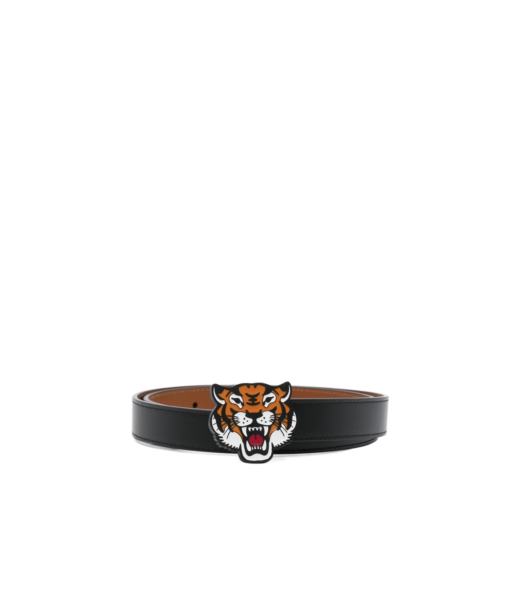 Kenzo Reversible Leather Belt Tiger Buckle In Black