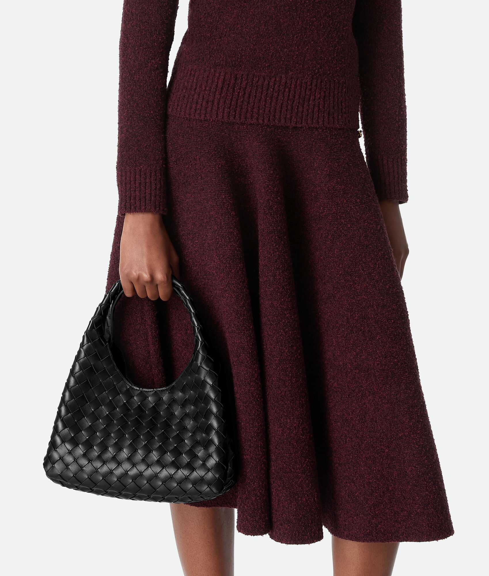 Bottega Veneta Small Leather Intrecciato Campana Shoulder Bag In Black
