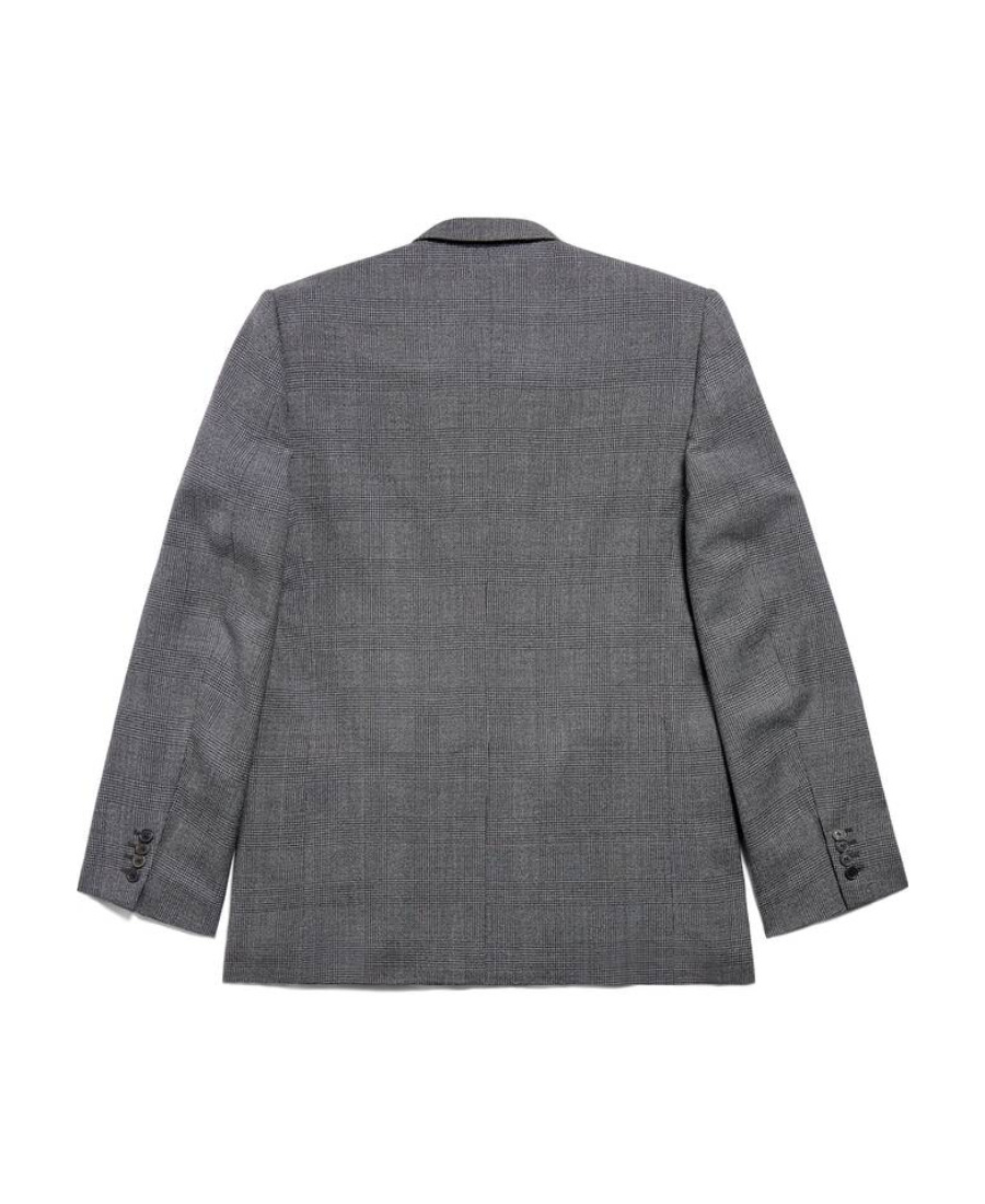 Balenciaga Checked Double-breasted Blazer In Gray