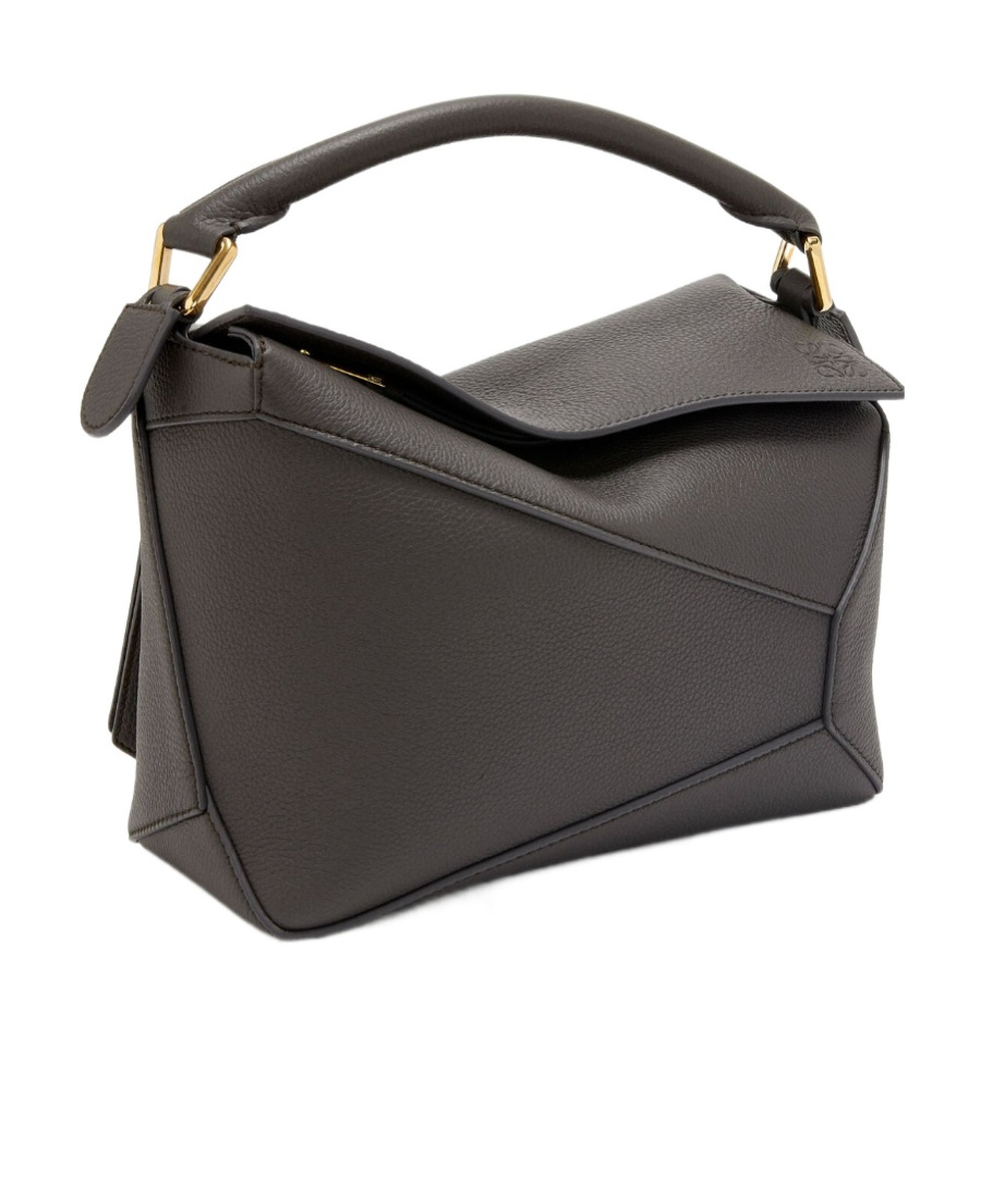 Loewe Puzzle Edge Mini Top-handle Bag In Grained Leather In Gray