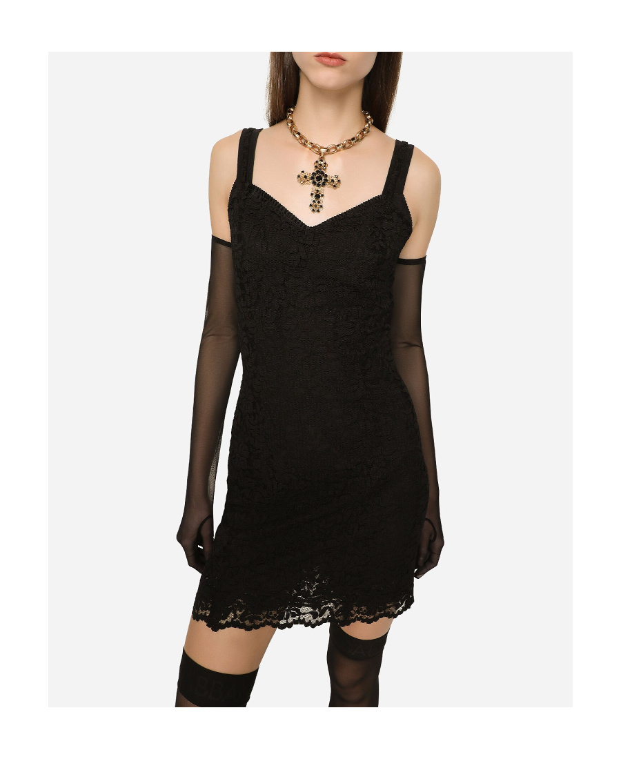 Dolce & Gabbana Floral-lace Mini Dress In Black