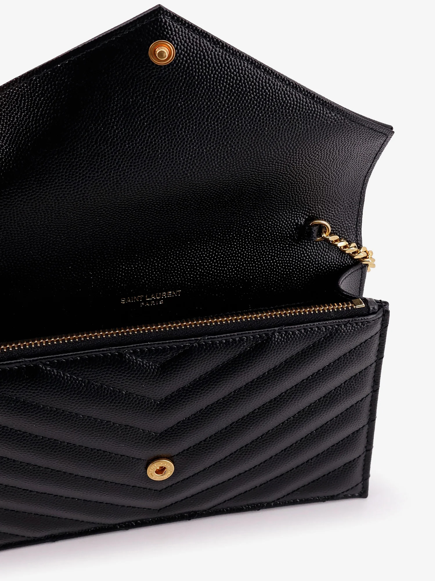 Saint Laurent Cassandre Envelope Leather Wallet On Chain In Black