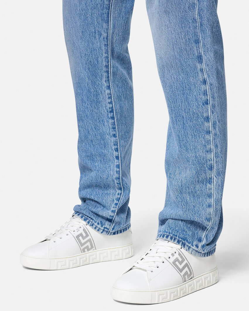 Versace Greca Embroidered Low-top Sneakers In White
