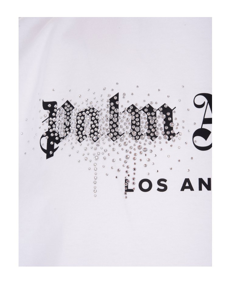 PALM ANGELS PALM ANGELS LOGO EMBELLISHED CREWNECK T-SHIRT