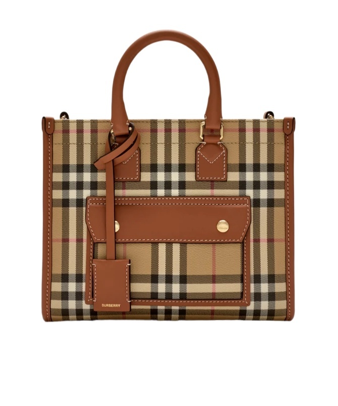 Burberry Freya Check Tote Bag In Brown