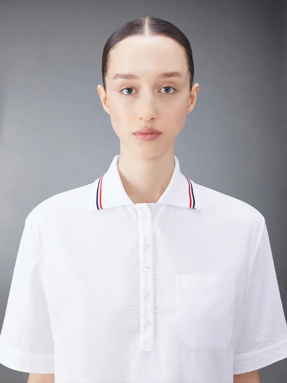 Thom Browne Striped Collar Embroidery Polo Shirt In White
