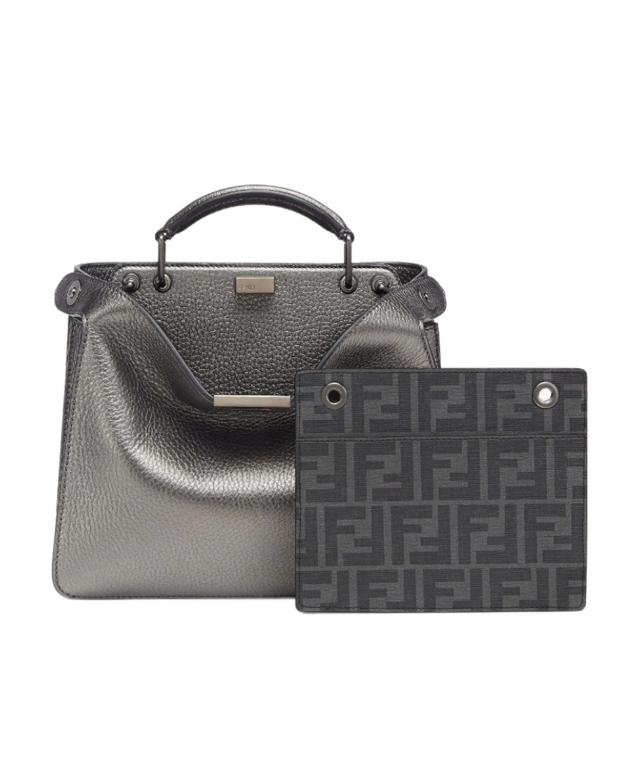 Fendi Peekaboo Metallic Tote Bag In Gray