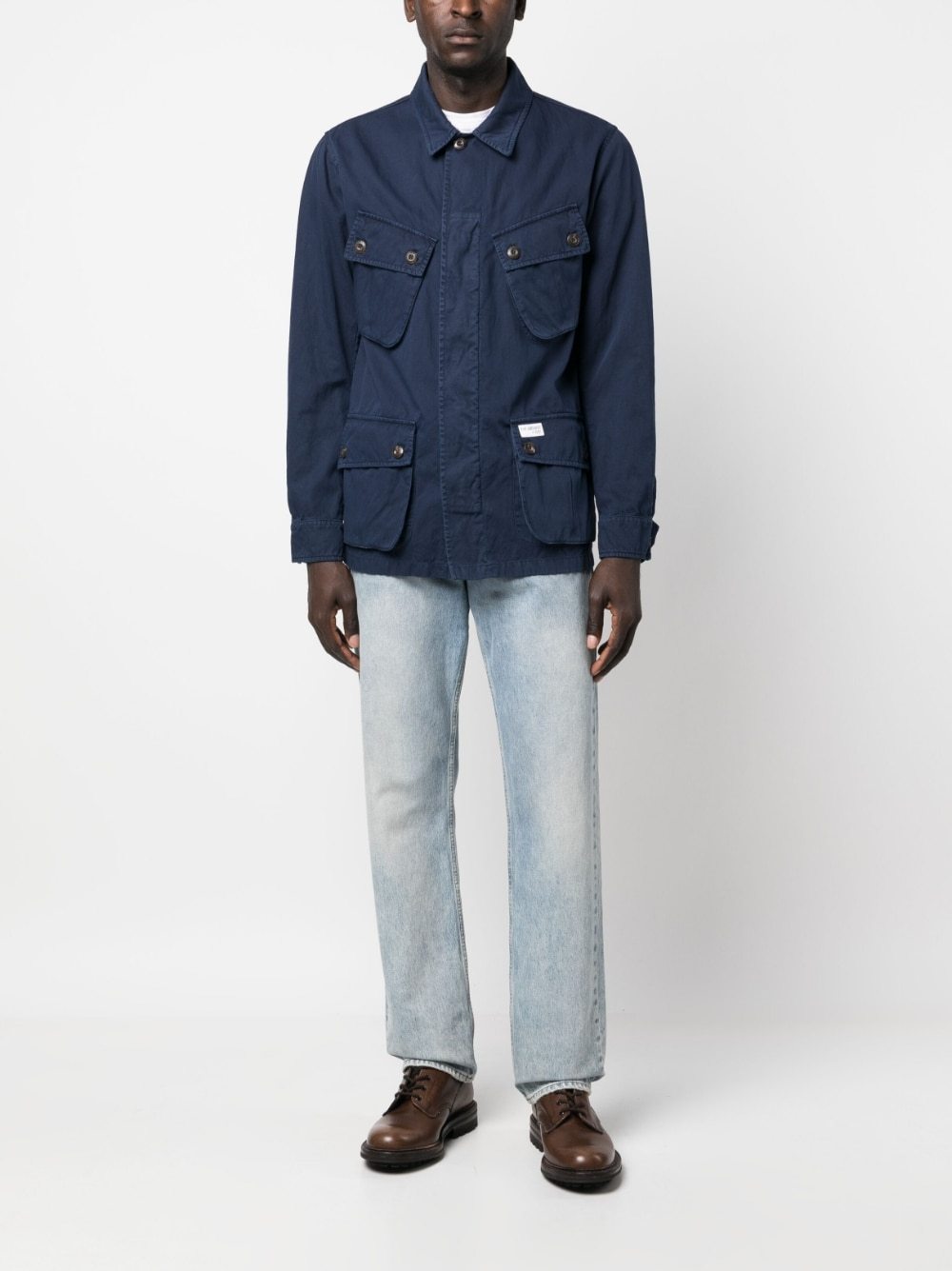Fay And Cotton Twill Bomber Jacket In Blue