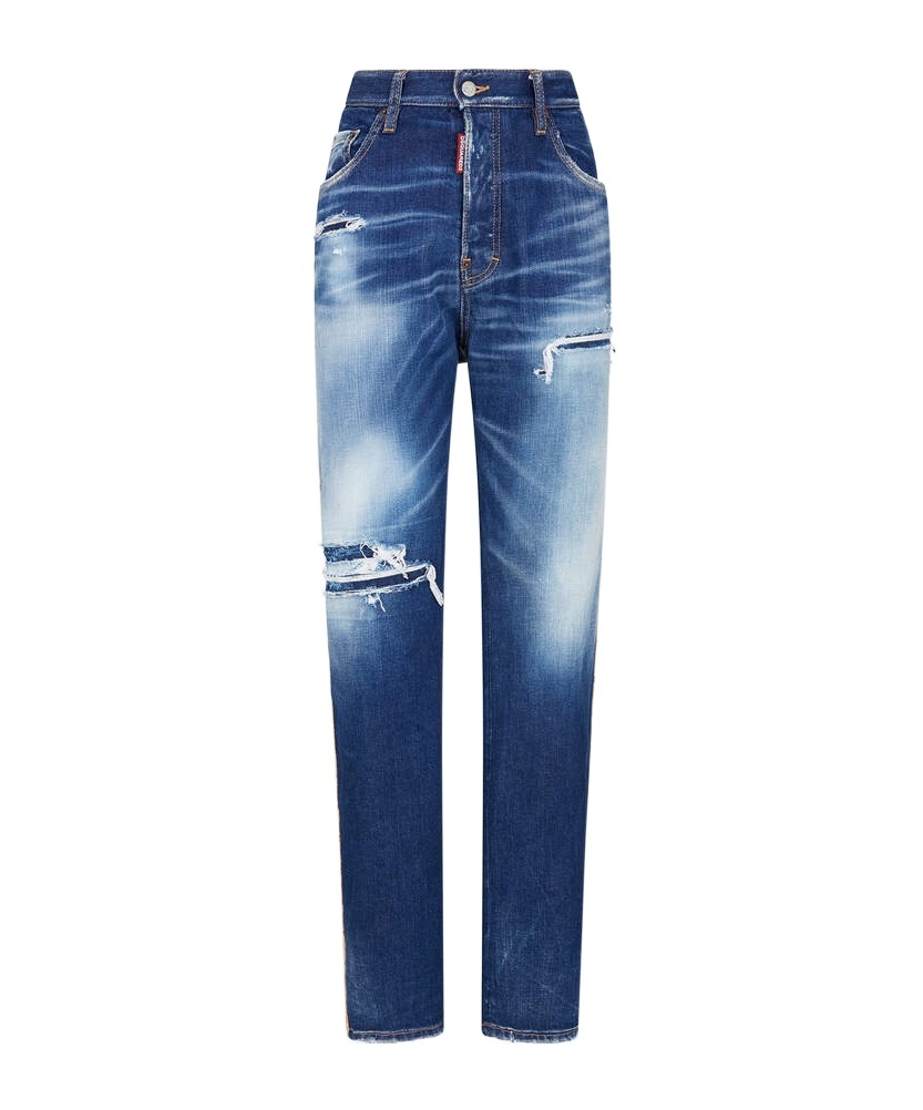 Shop Dsquared2 Side-stripe Straight-leg Jeans In Blue