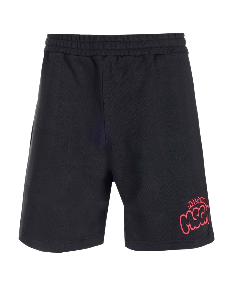 Msgm Embroidered-logo Cotton Track Shorts In Black