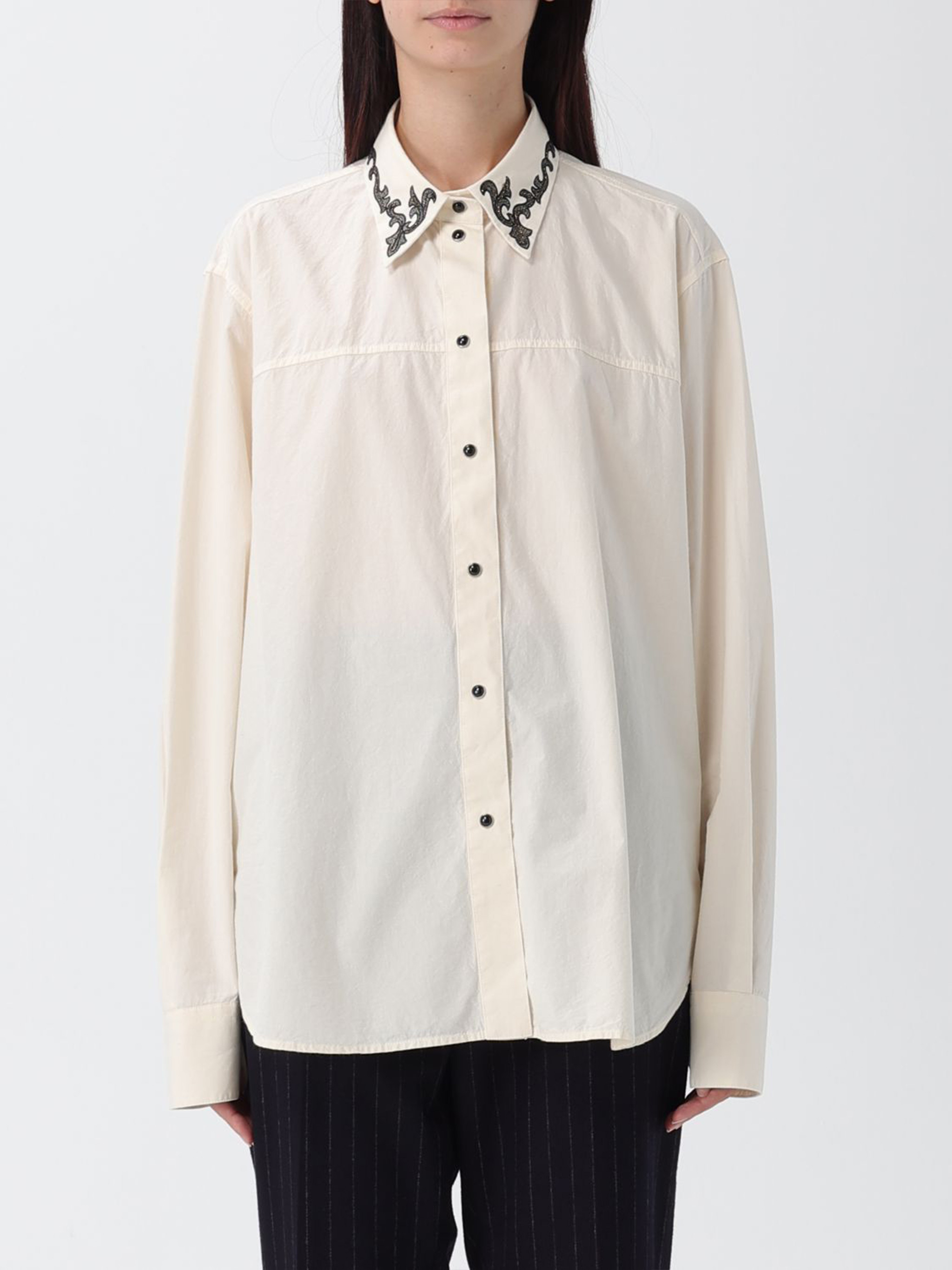 Barena Venezia Camille Top With Embroidered Collar And Long Sleeves In White
