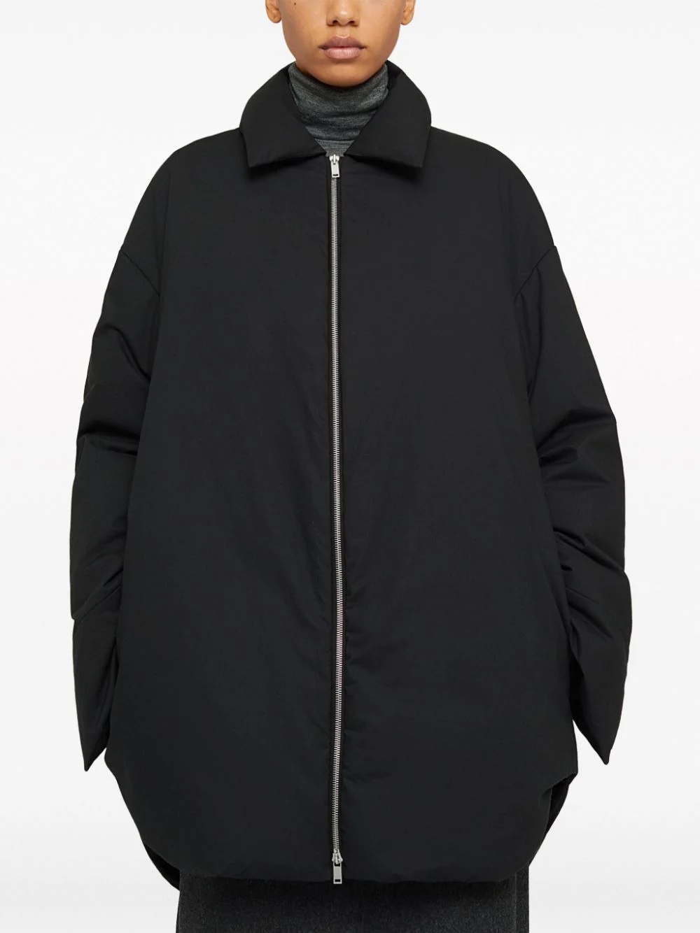 Jil Sander Long-sleeved Lapel Down Jacket In Black