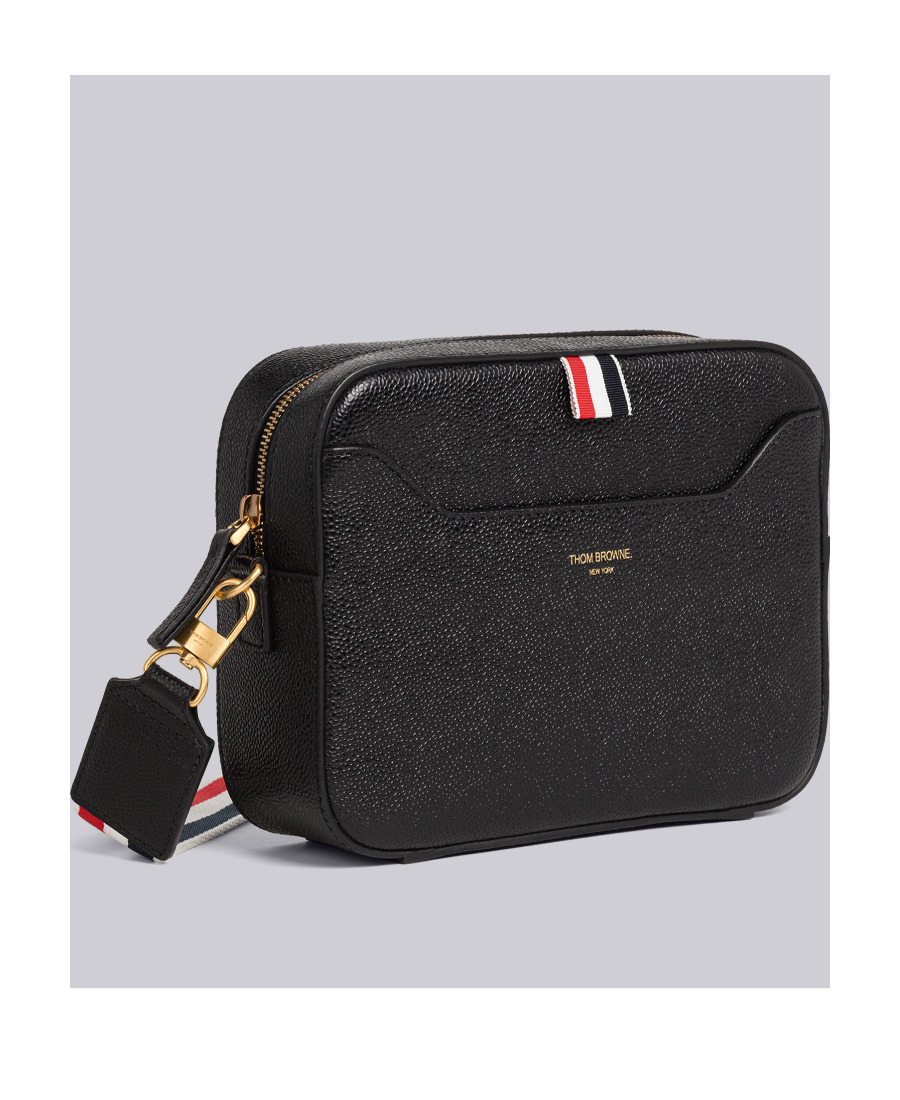 Thom Browne 4 Bar-patch Leather Camera Bag In Black