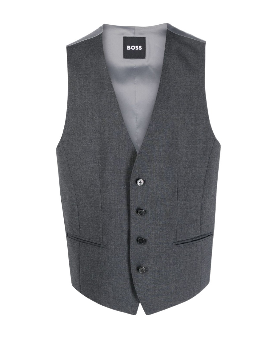 Hugo Boss Single-breasted Buttoned Waistcoat In Gray