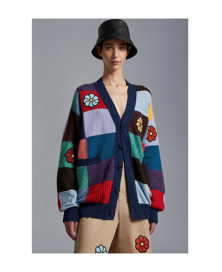 Moncler X Jw Anderson Patchwork V-neck Cardigan In Multicolor
