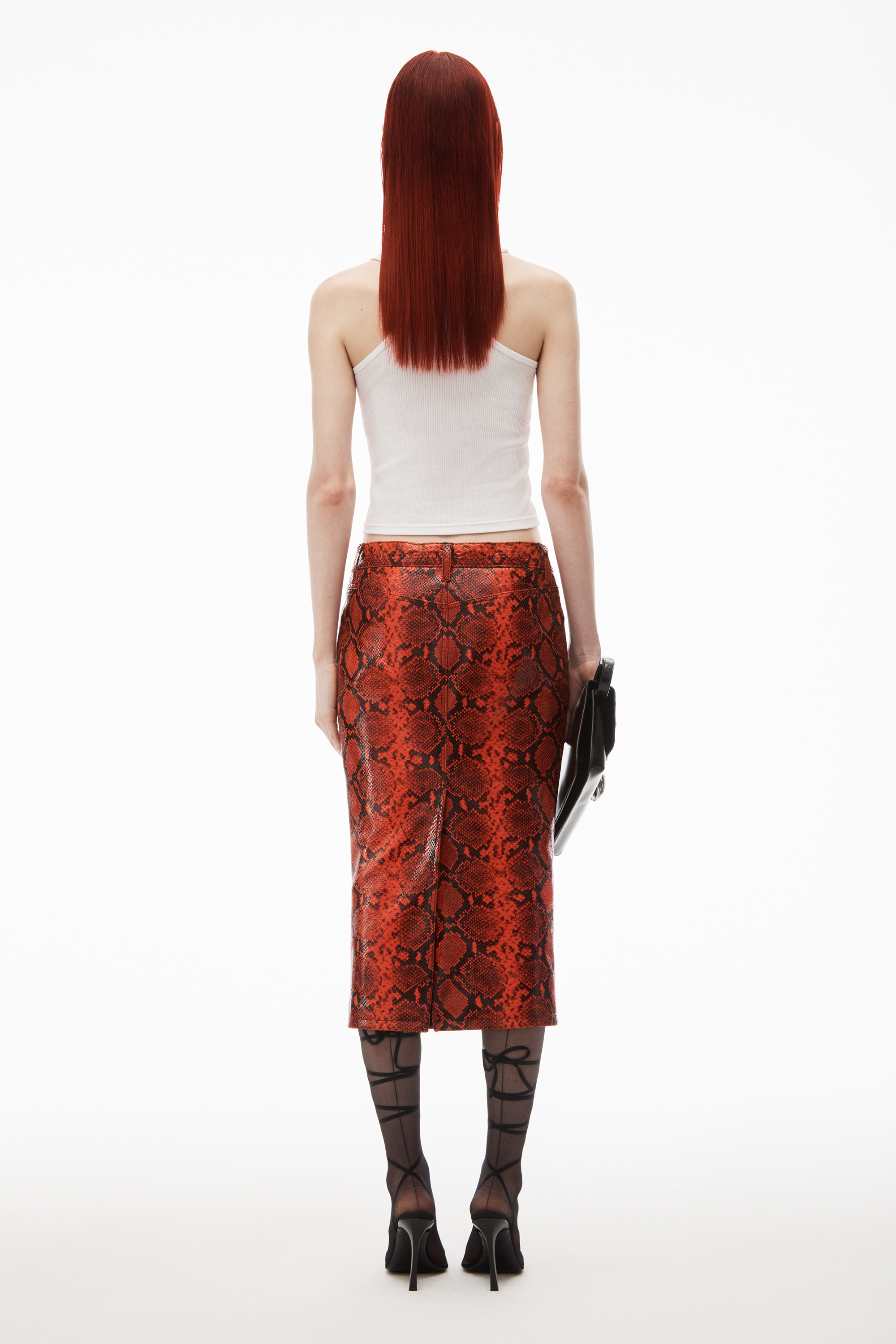 Alexander Wang Red Snake-embossed Leather Midi Skirt In Red