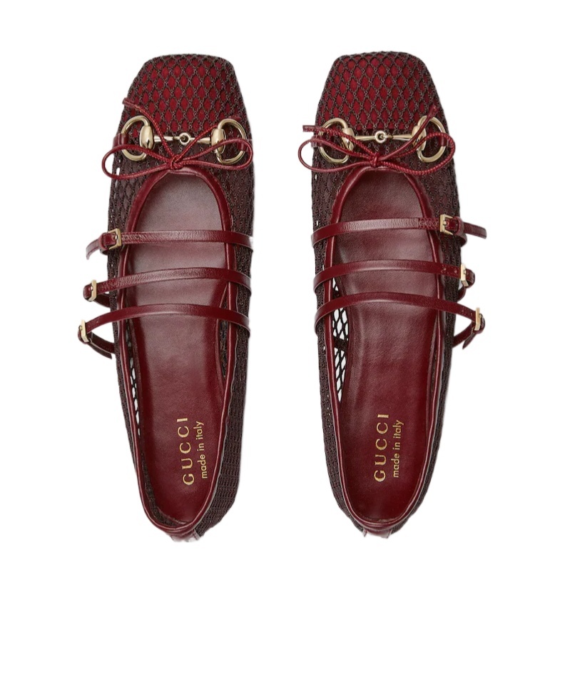 Gucci Net Nappa Triple-strap Horsebit Ballerina Flats