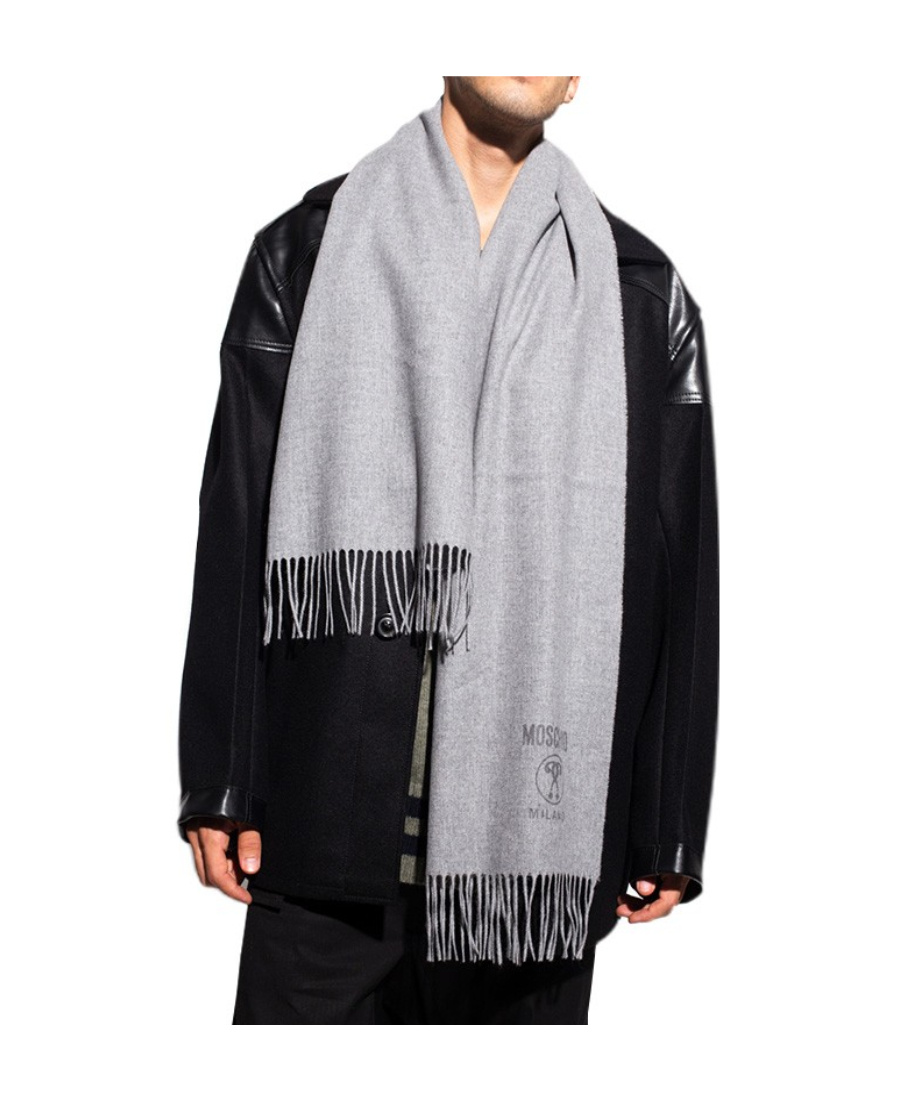 Moschino Logo-print Detail Scarf In Gray