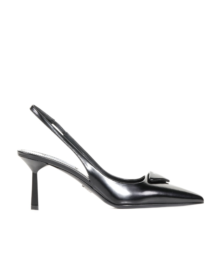 Prada Logo Plaque 80mm Slingback Pumps In Black