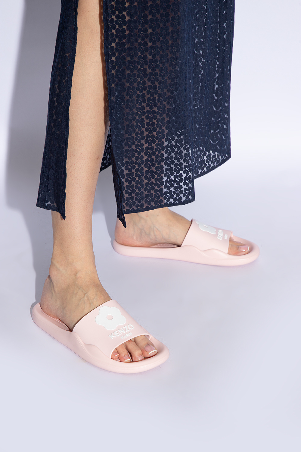 Kenzo Boke-flower Branded Slides In Pink