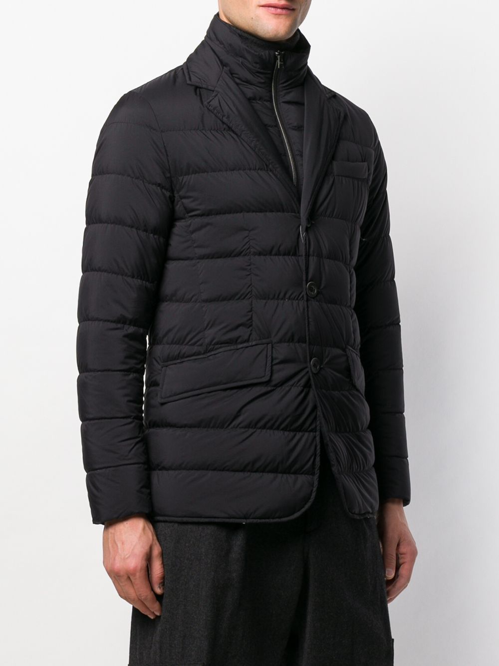 Herno Tailored Black Puffer Jacket With Notched Collar In Black