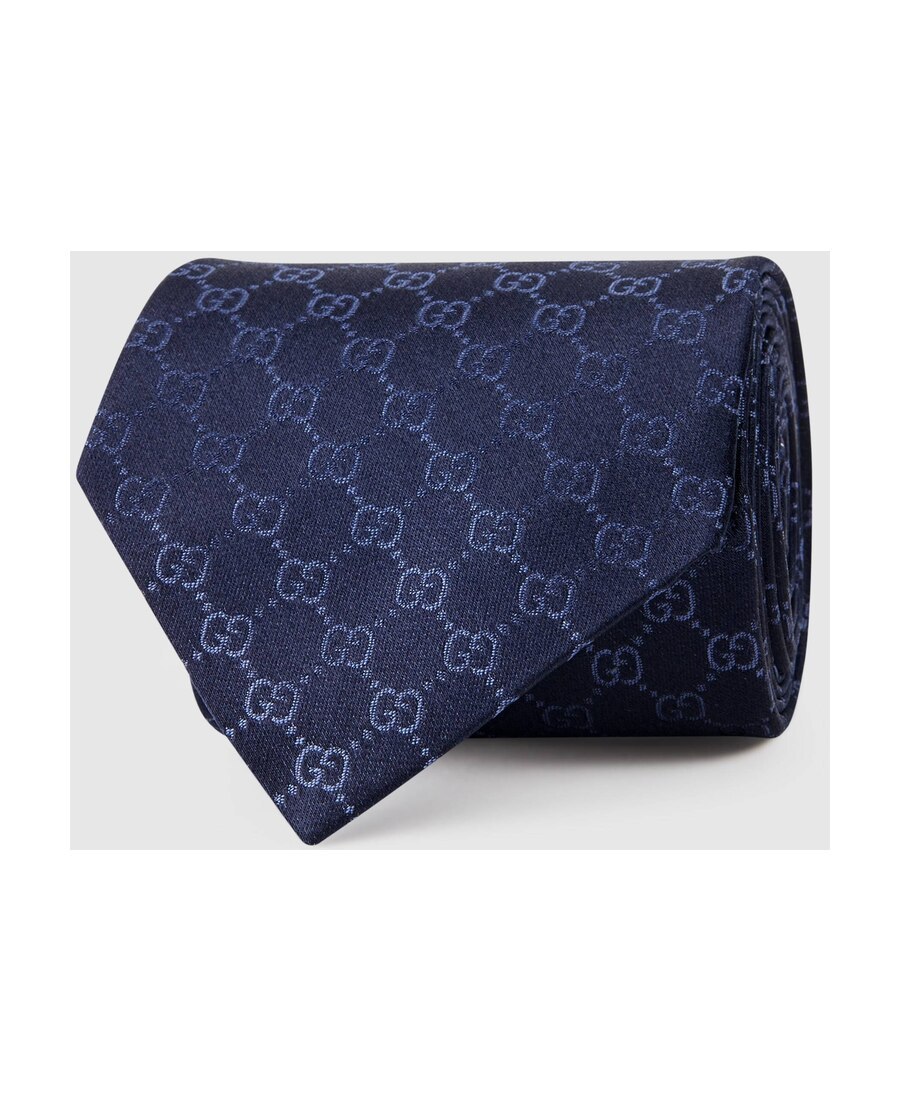 Gucci Gg Pattern Silk Tie In Blue