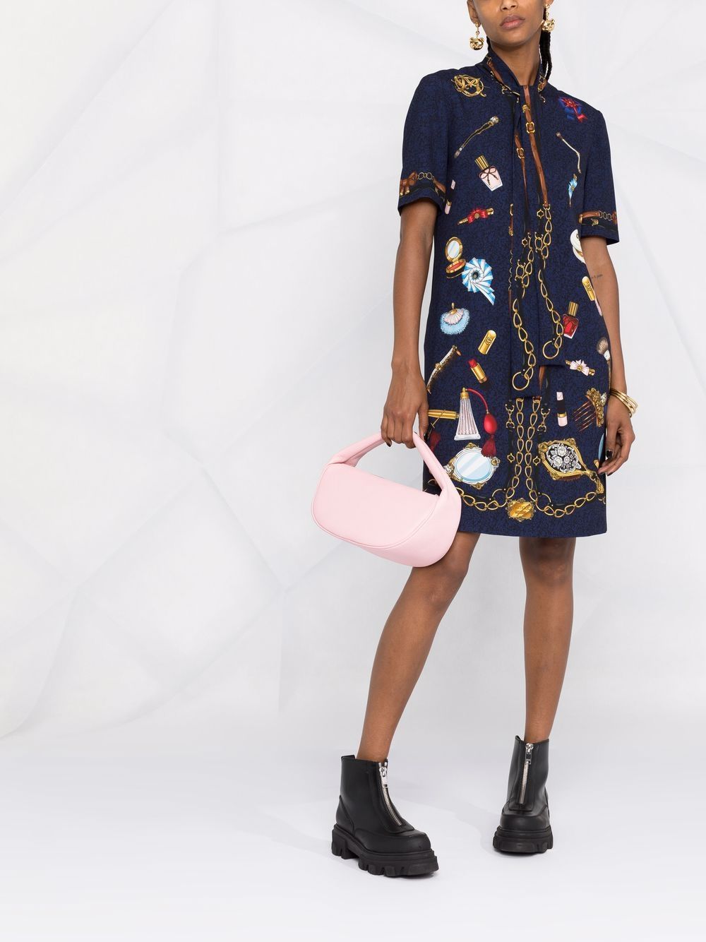 Moschino Dark Blue Fantasy Print Dress In Black